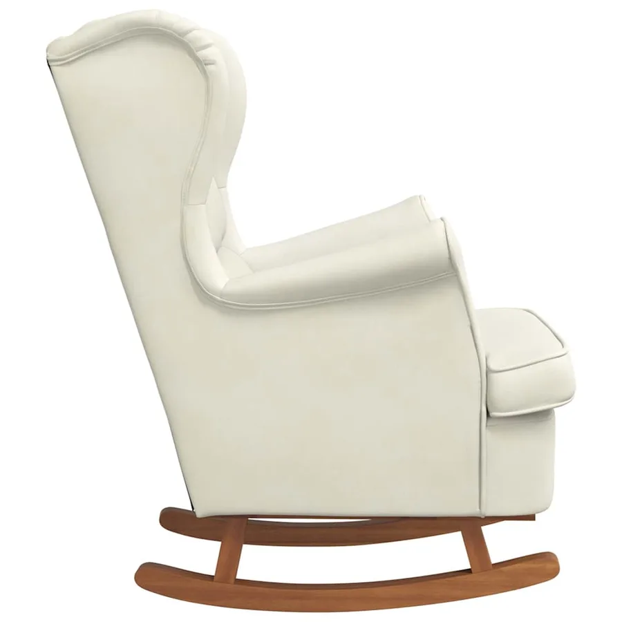 Fauteuil à bascule à oreilles en velours crème bois massif - 5