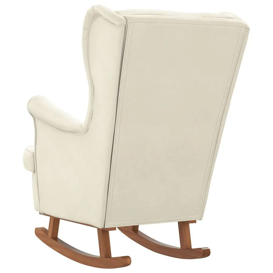 Fauteuil à bascule à oreilles en velours crème bois massif - 6