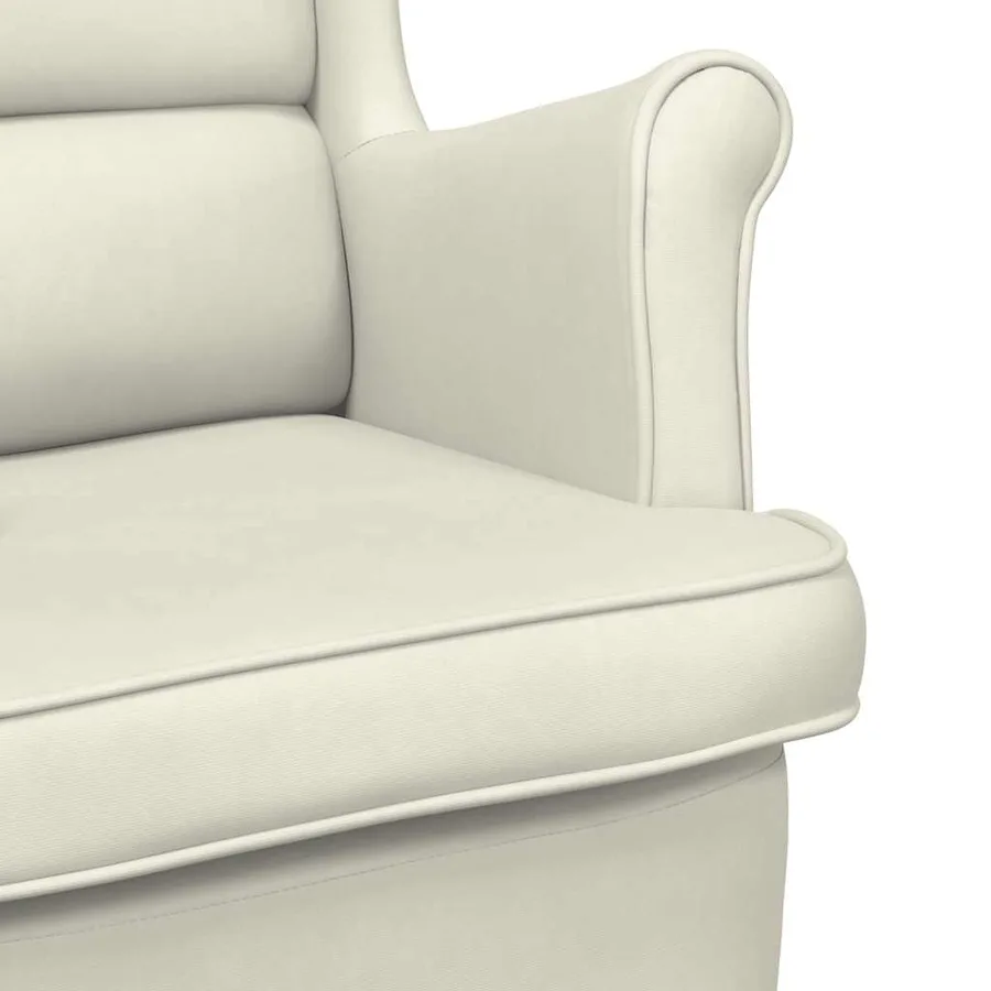 Fauteuil à bascule à oreilles en velours crème bois massif - 7