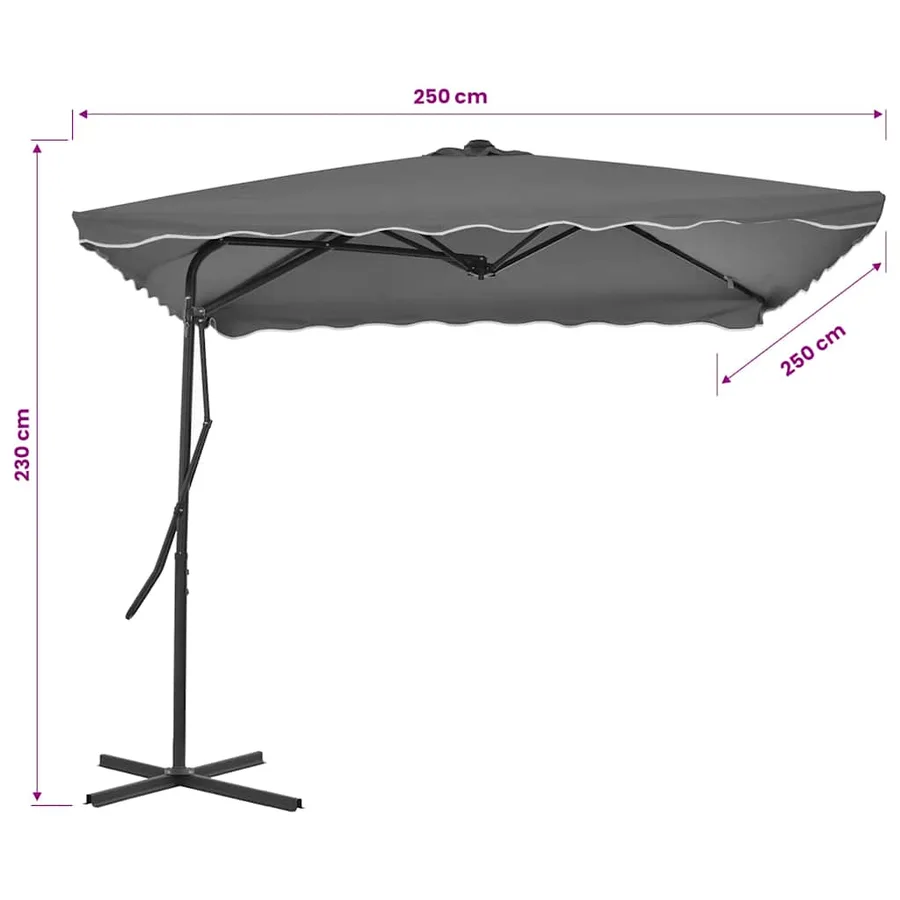 Parasol d'extérieur avec mât en acier 250 x 250 cm Anthracite - 6