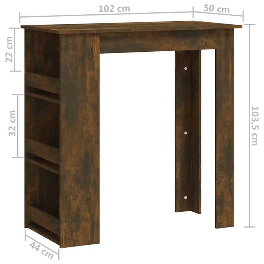 Table de bar et étagère de rangement Chêne fumé 102x50x103,5 cm - 7