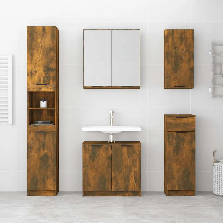 Armoire de bain Chêne fumé 32x34x188,5 cm Bois d'ingénierie - 3