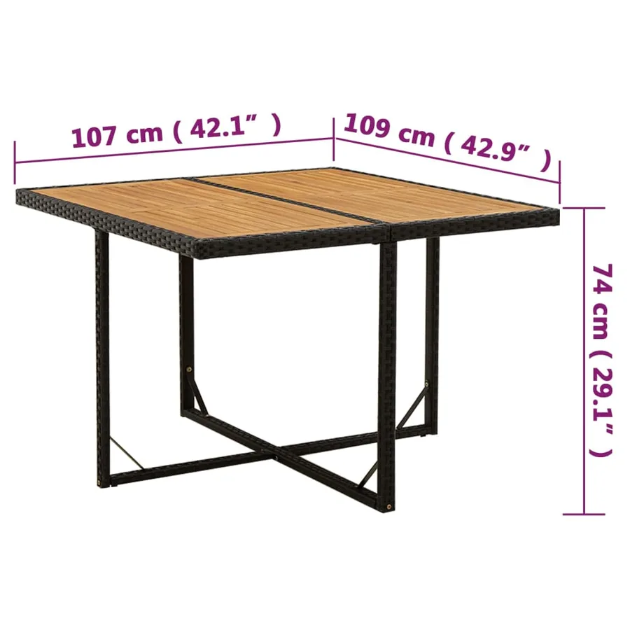 Table de jardin Noir 109x107x74 cm Résine tressée bois massif - 7