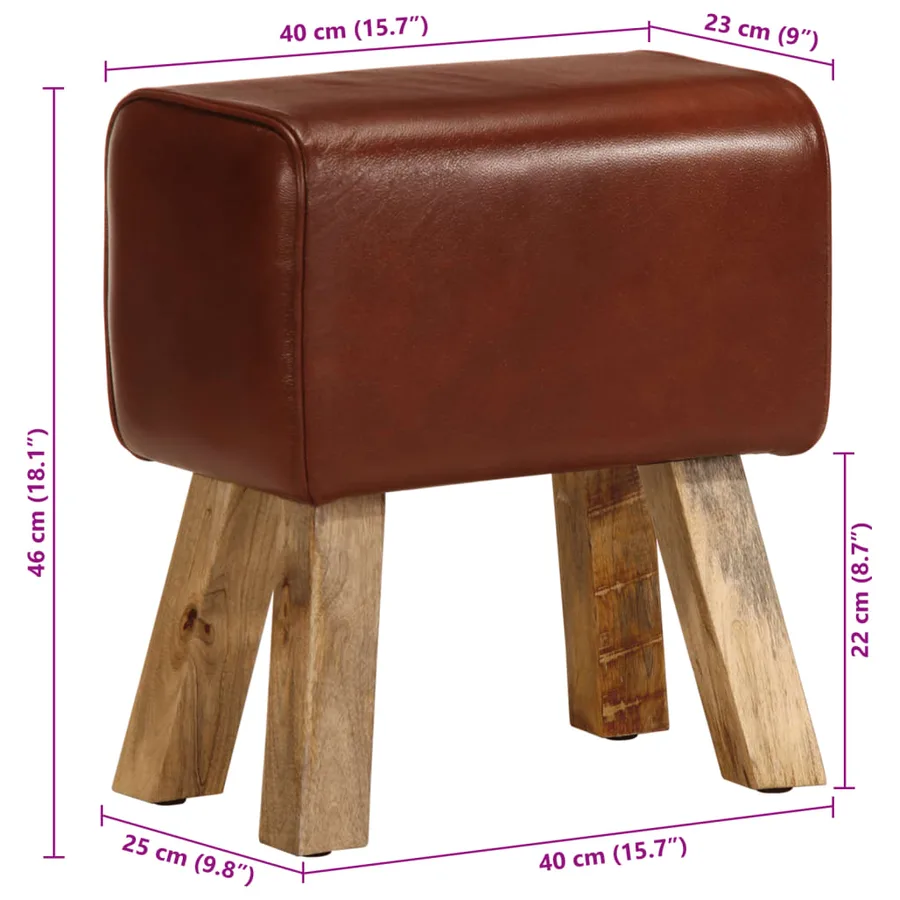 Banc saut de cheval 38 cm marron cuir véritable et manguier - 10