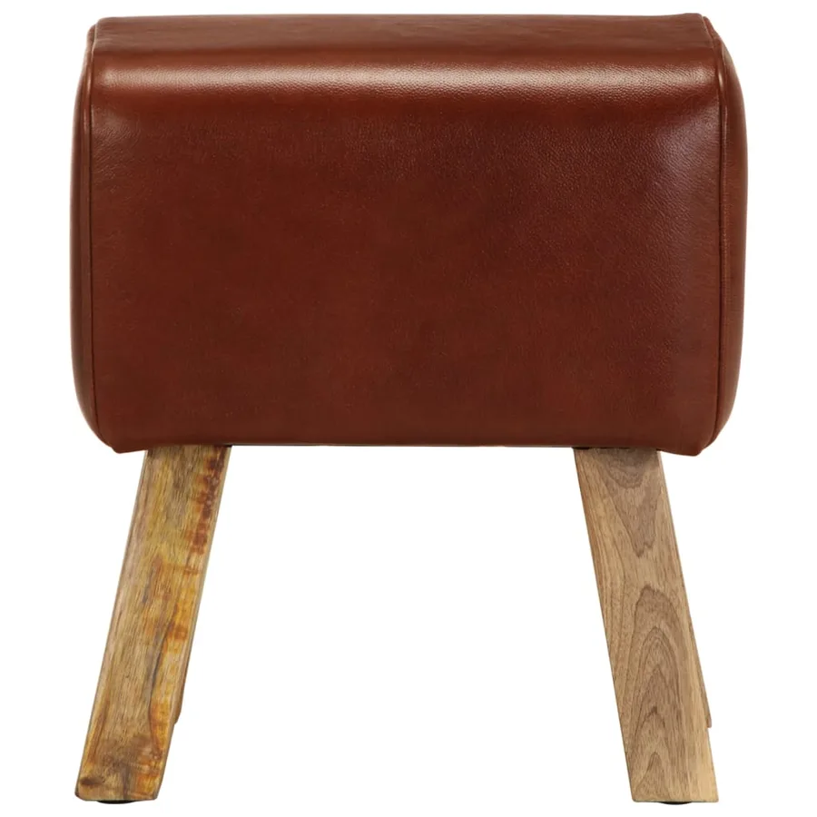 Banc saut de cheval 38 cm marron cuir véritable et manguier - 3