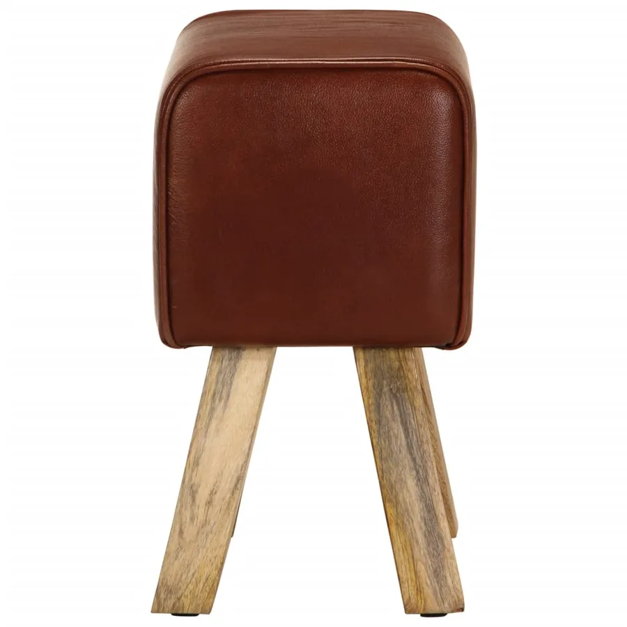 Banc saut de cheval 38 cm marron cuir véritable et manguier - 4