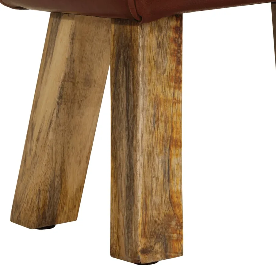 Banc saut de cheval 38 cm marron cuir véritable et manguier - 8