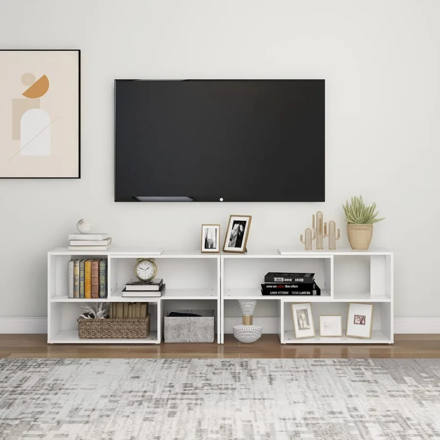 Meuble TV Blanc brillant 149x30x52 cm Bois d'ingénierie - 3