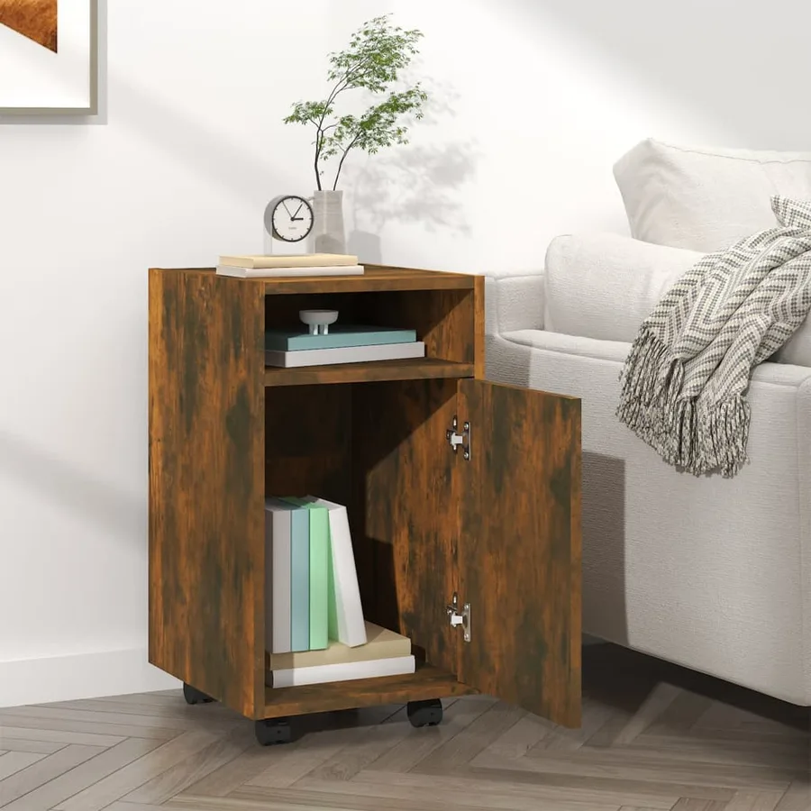 Armoire appoint à roues Chêne fumé 33x38x60cm Bois d'ingénierie - 6