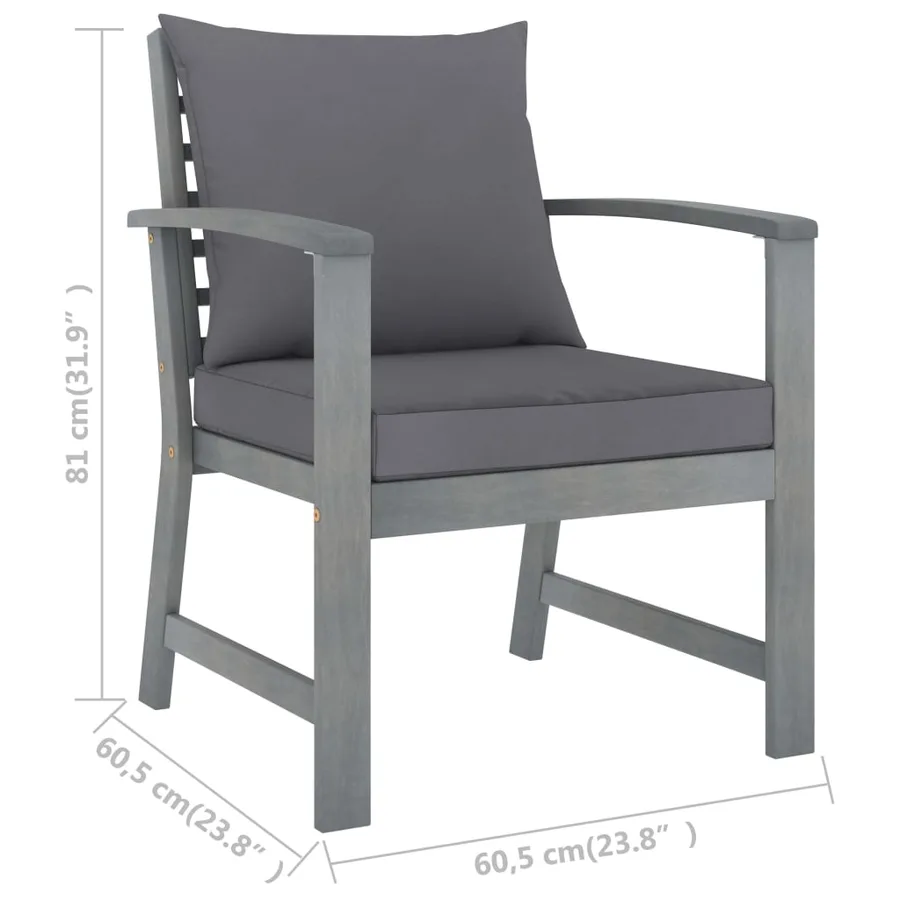 Chaises de jardin lot de 2 avec coussins gris foncé Bois acacia - 6