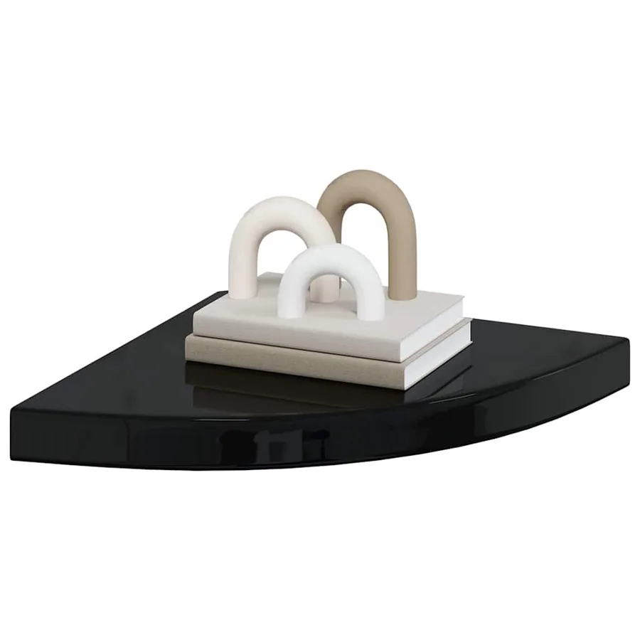 Étagère d'angle flottante noir brillant 35x35x3,8 cm MDF - 4