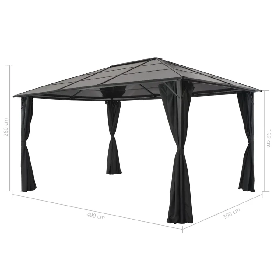 Tonnelle avec rideau Aluminium 4x3x2,6 m Noir - 7