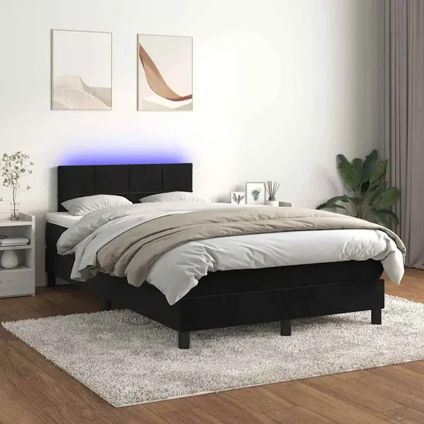 Sommier à lattes de lit avec matelas et LED Noir 120 x 200 cm