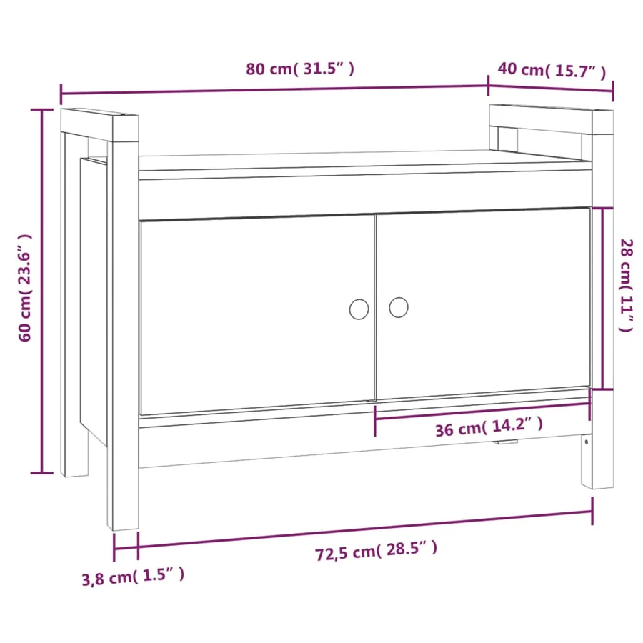Banc d'entrée 80x40x60 cm Bois de pin massif - 10