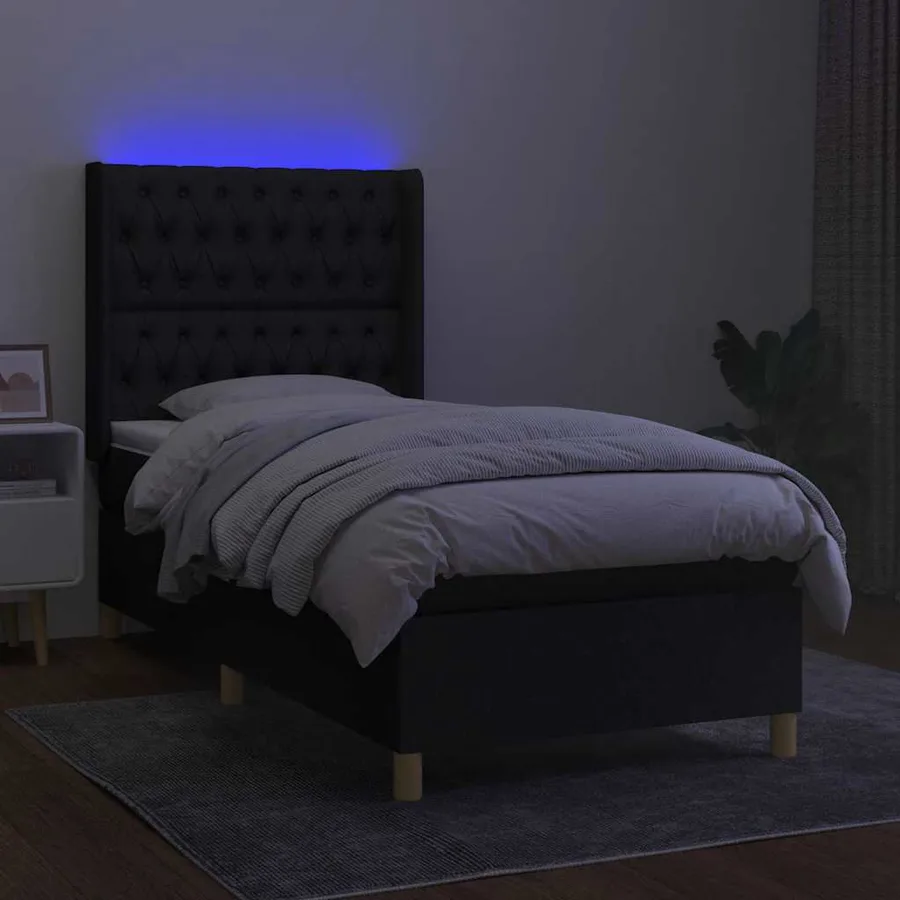 Sommier à lattes de lit matelas et LED Noir 100x200 cm Tissu - 3