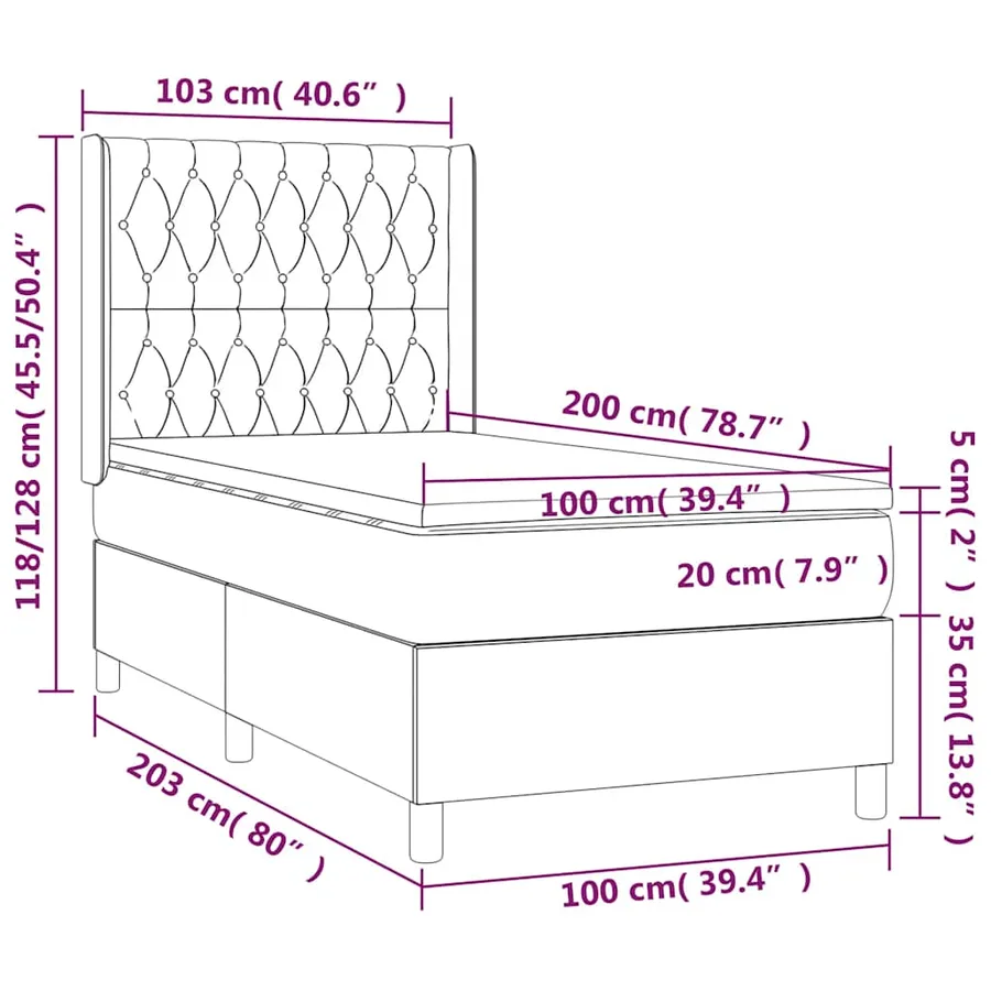 Sommier à lattes de lit matelas et LED Noir 100x200 cm Tissu - 8