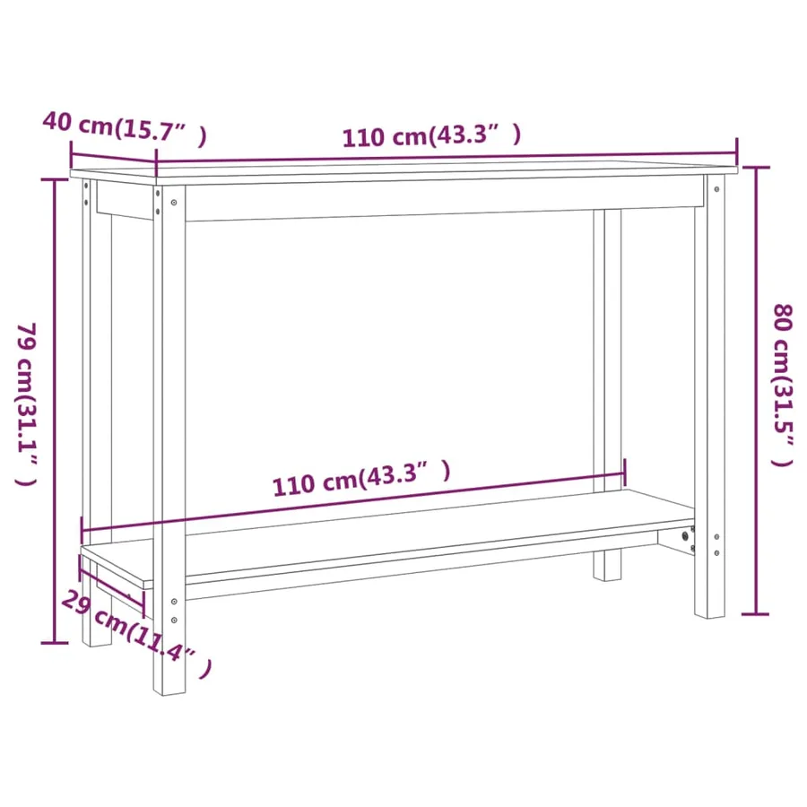 Table console Blanc 110x40x80 cm Bois massif de pin - 8