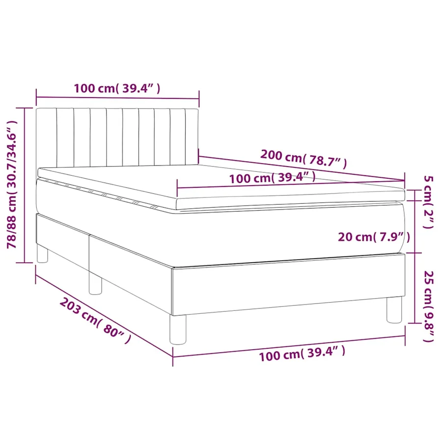Sommier à lattes de lit avec matelas LED Noir 100x200 cm Tissu - 8