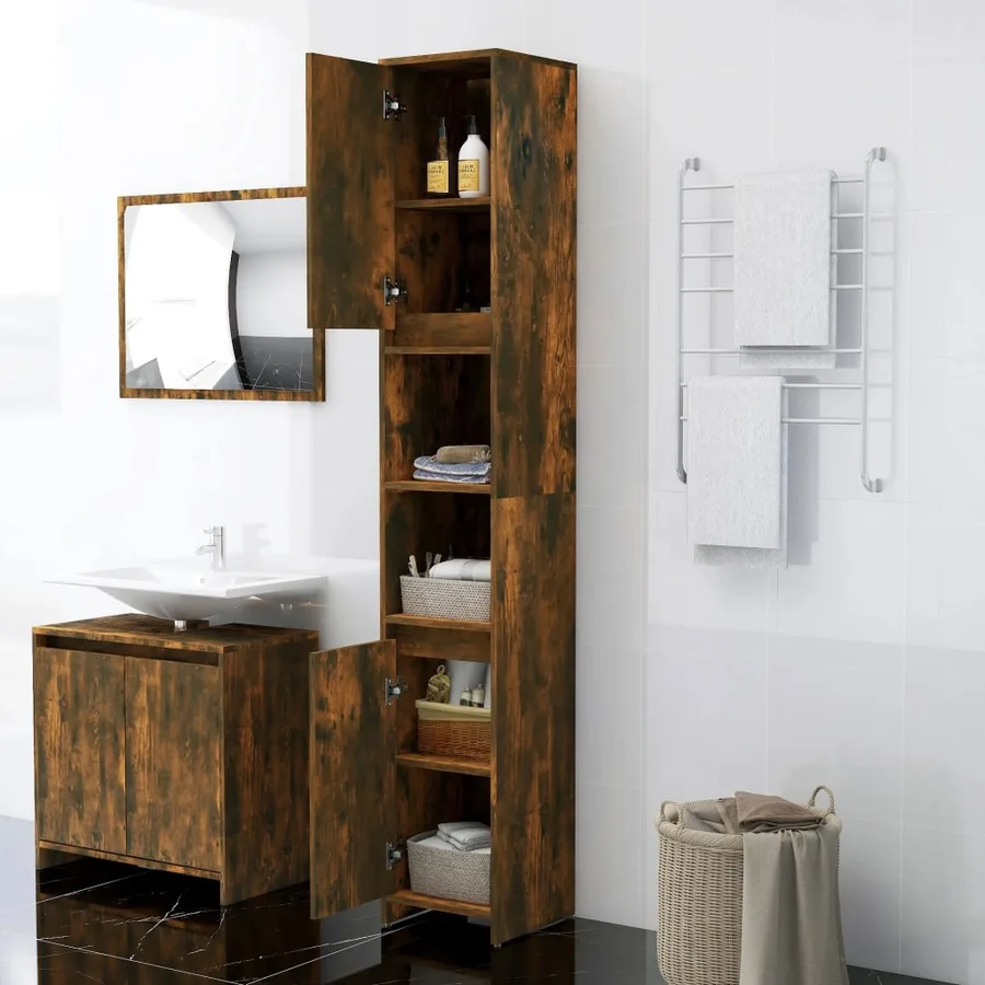 Armoire de bain Chêne fumé 30x30x183,5 cm Bois d'ingénierie - 3
