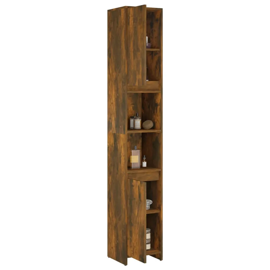 Armoire de bain Chêne fumé 30x30x183,5 cm Bois d'ingénierie - 4