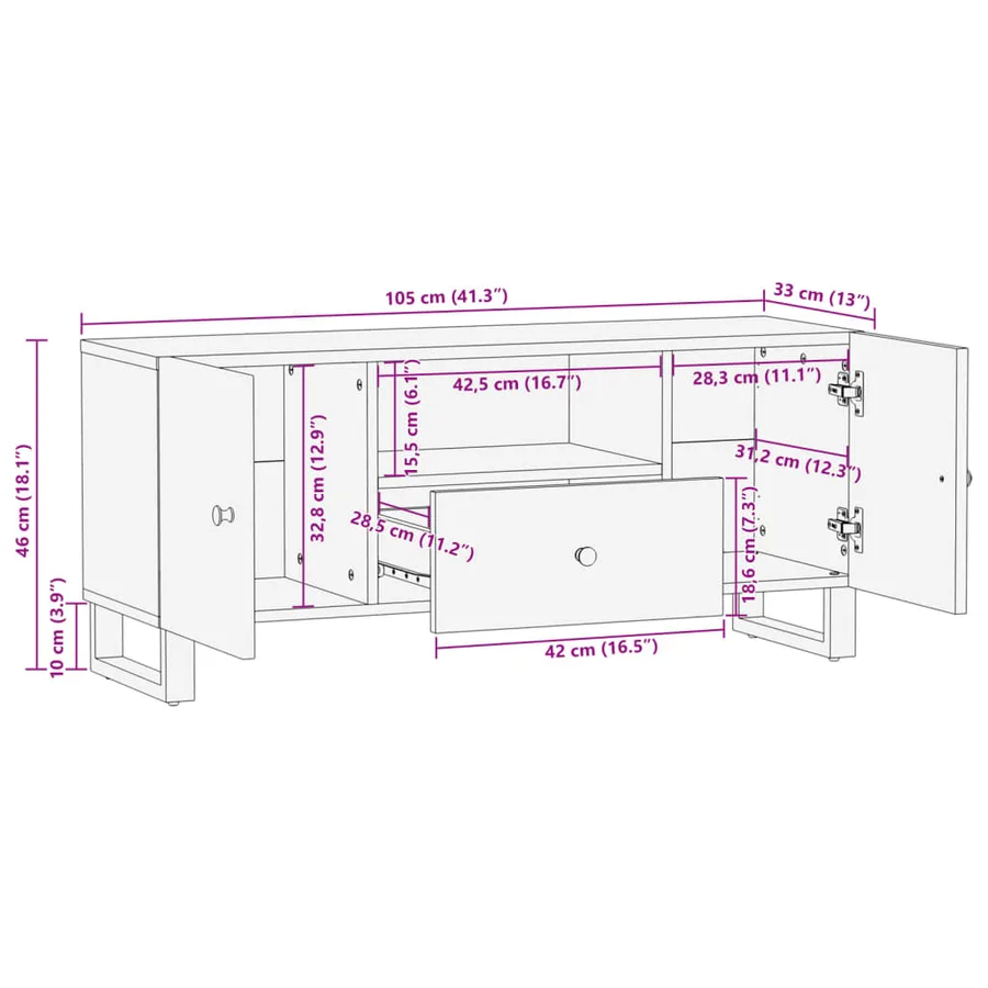 Meuble TV 105x33,5x46 cm bois de récupération et d'ingénierie - 10