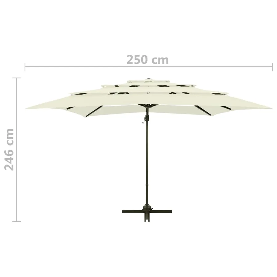 Parasol de jardin à 4 niveaux avec mât en aluminium sable - 9