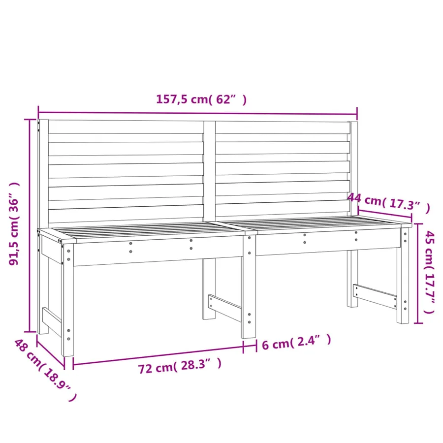 Banc de jardin blanc 157,5 cm bois massif de pin - 7