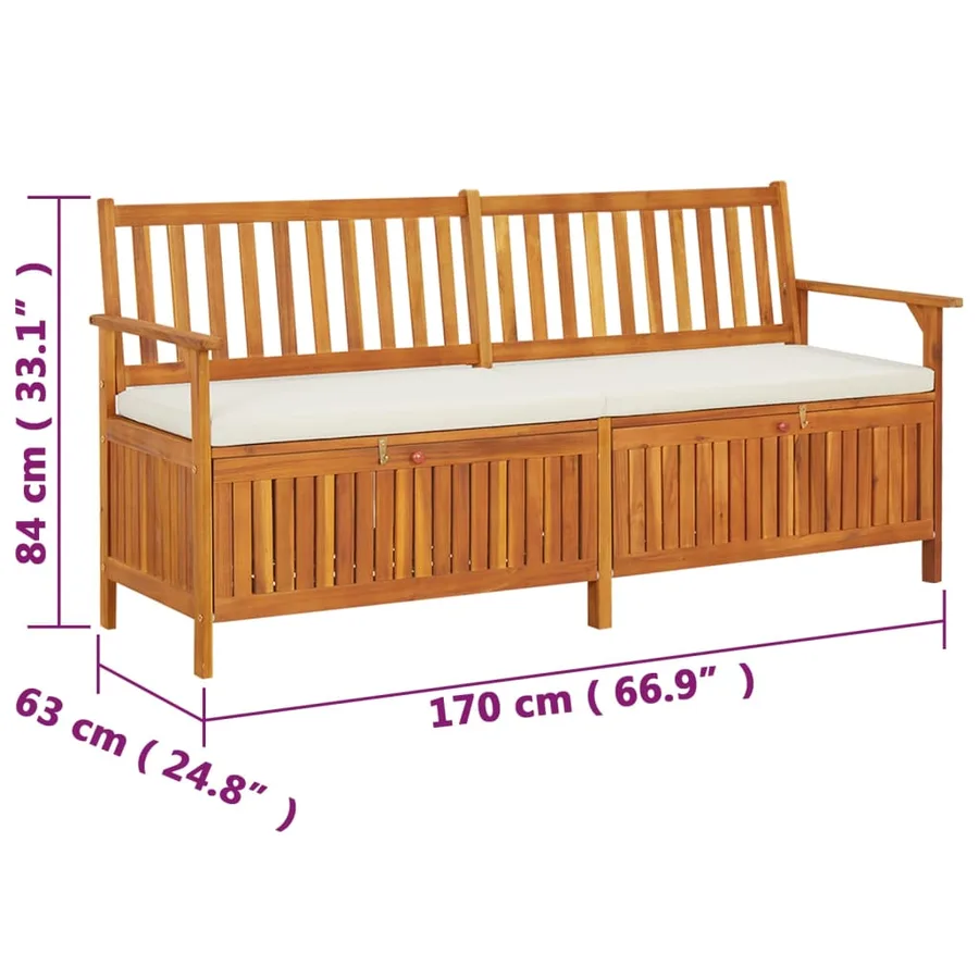 Banc de rangement avec coussin 170 cm Bois d'acacia solide - 8