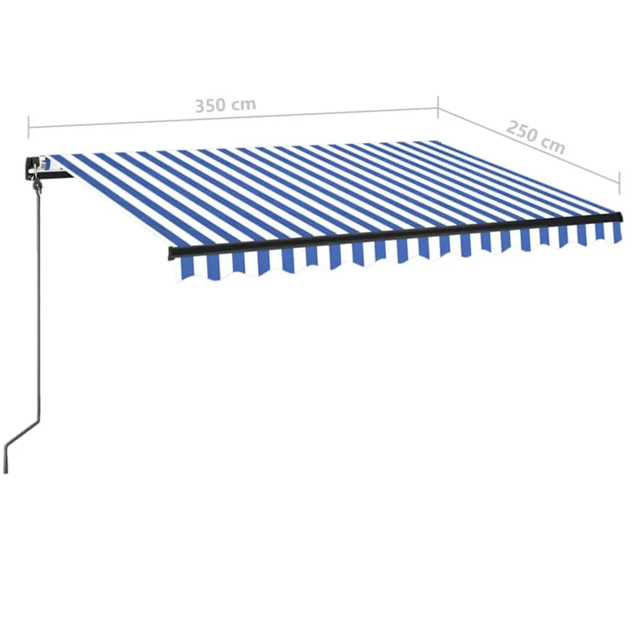 Auvent manuel rétractable avec LED 350x250 cm Bleu et blanc - 7