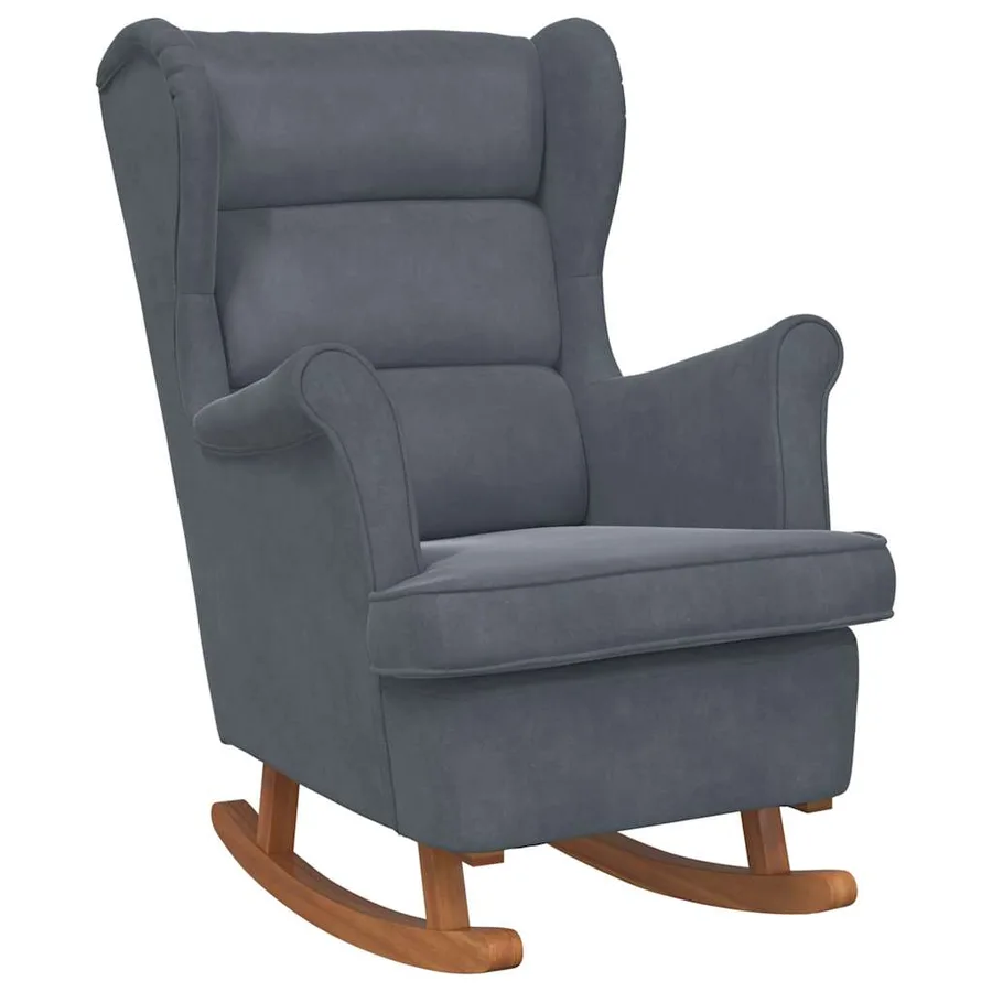 Fauteuil à bascule à oreilles en velours gris foncé bois massif - 2