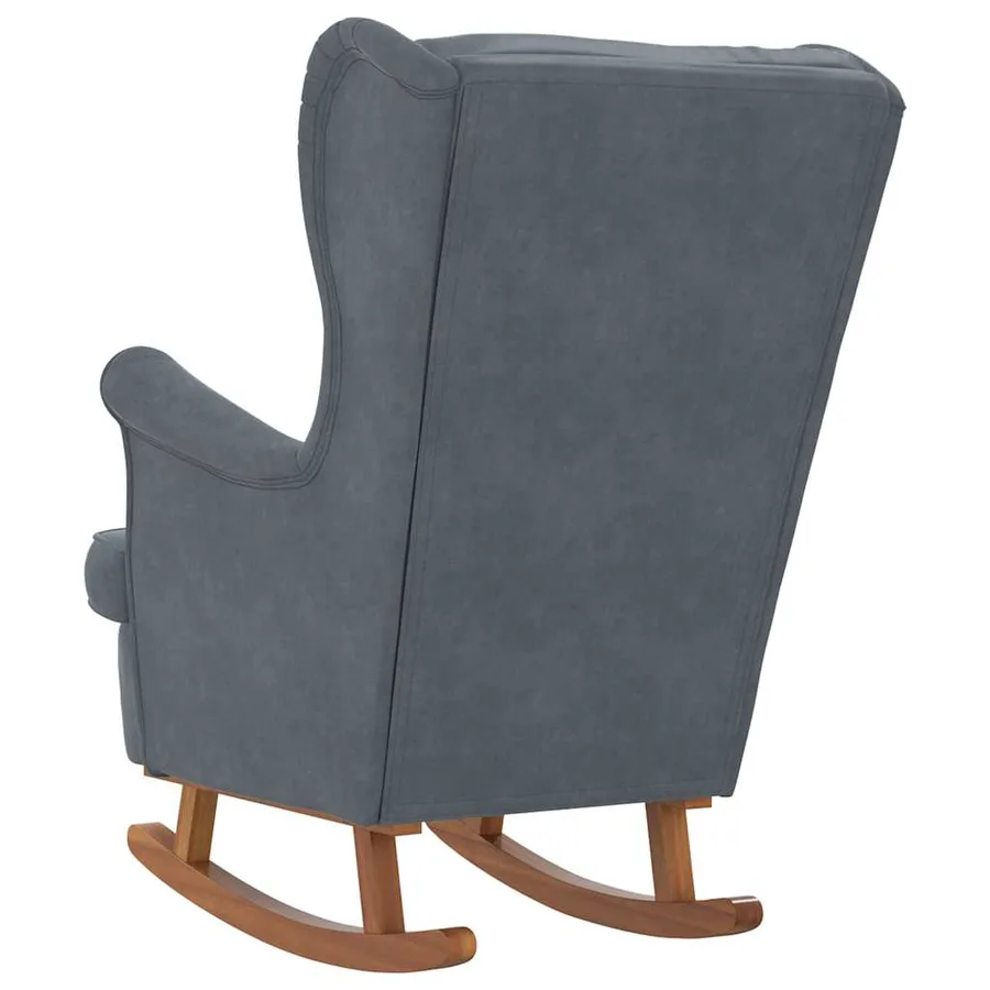 Fauteuil à bascule à oreilles en velours gris foncé bois massif - 6