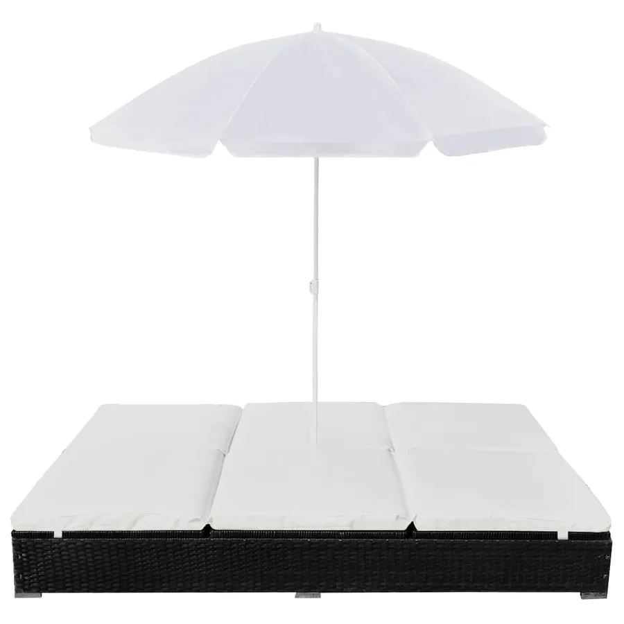 Chaise longue d'extérieur avec parasol Résine tressée Noir - 2