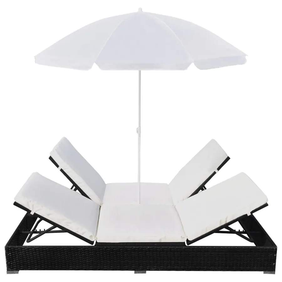 Chaise longue d'extérieur avec parasol Résine tressée Noir - 4