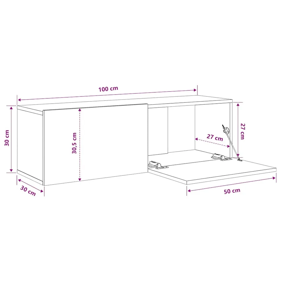 Meubles TV muraux 2 pcs noir 100x30x30 cm bois d'ingénierie