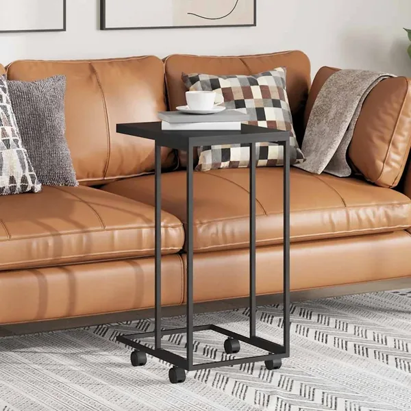 Table d'appoint avec roues Noir 40x30x63,5 cm Bois d'ingénierie