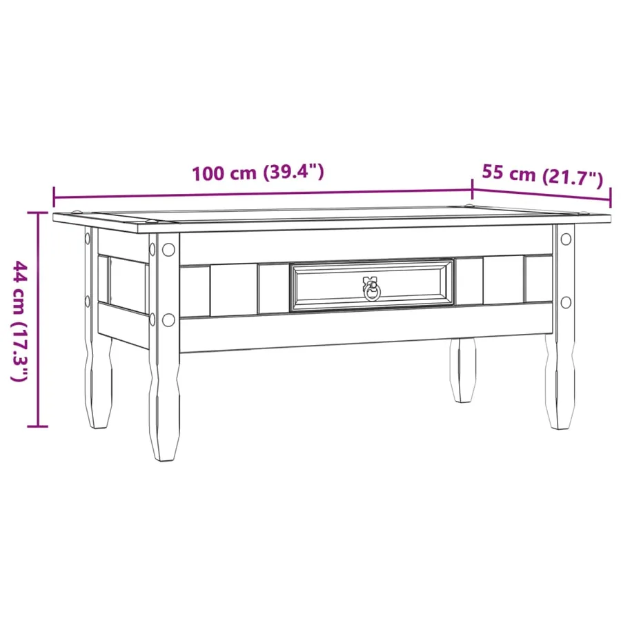 Table basse Pin mexicain Gamme Corona Gris 100x55x44 cm - 9