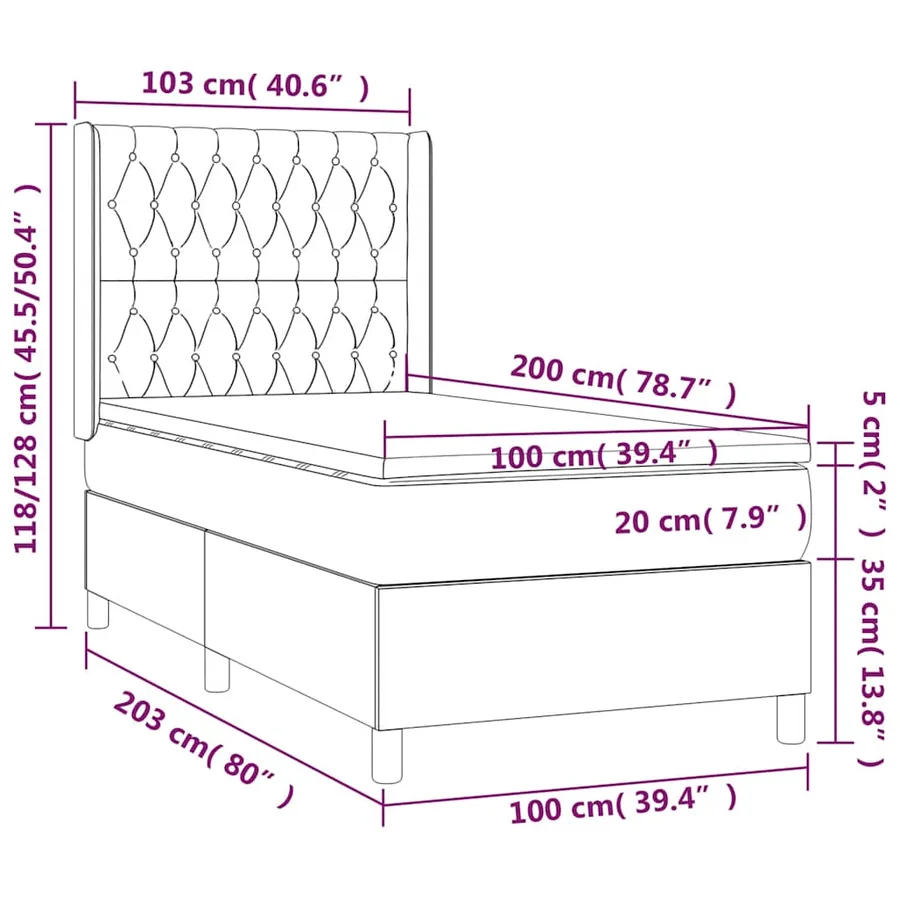 Sommier à lattes de lit avec matelas Noir 100x200 cm Tissu - 7
