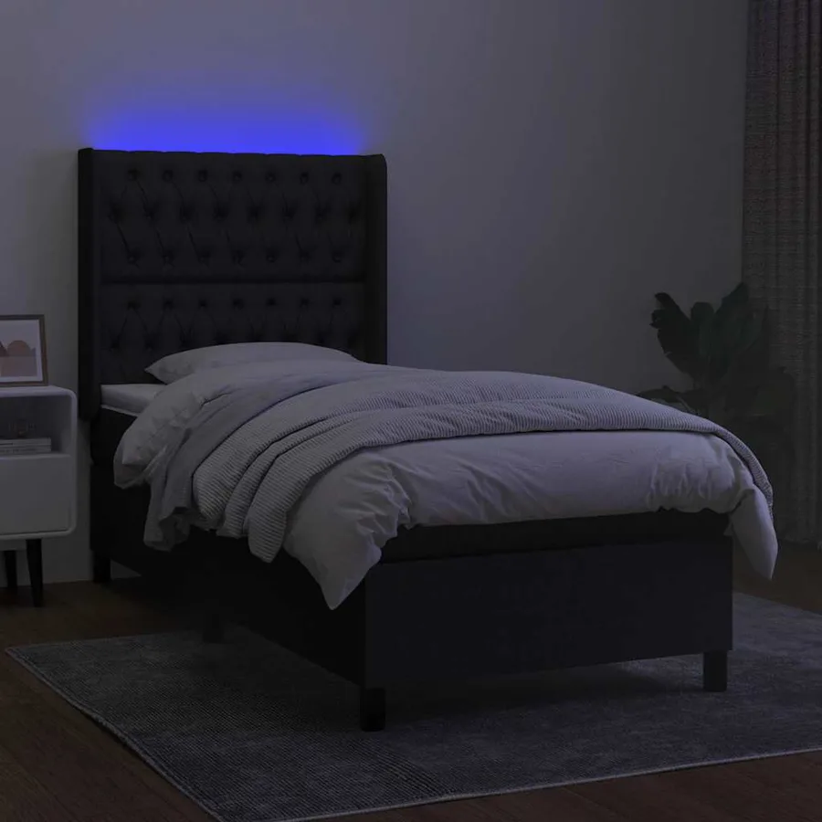 Sommier à lattes de lit matelas et LED Noir 100x200 cm Tissu - 3