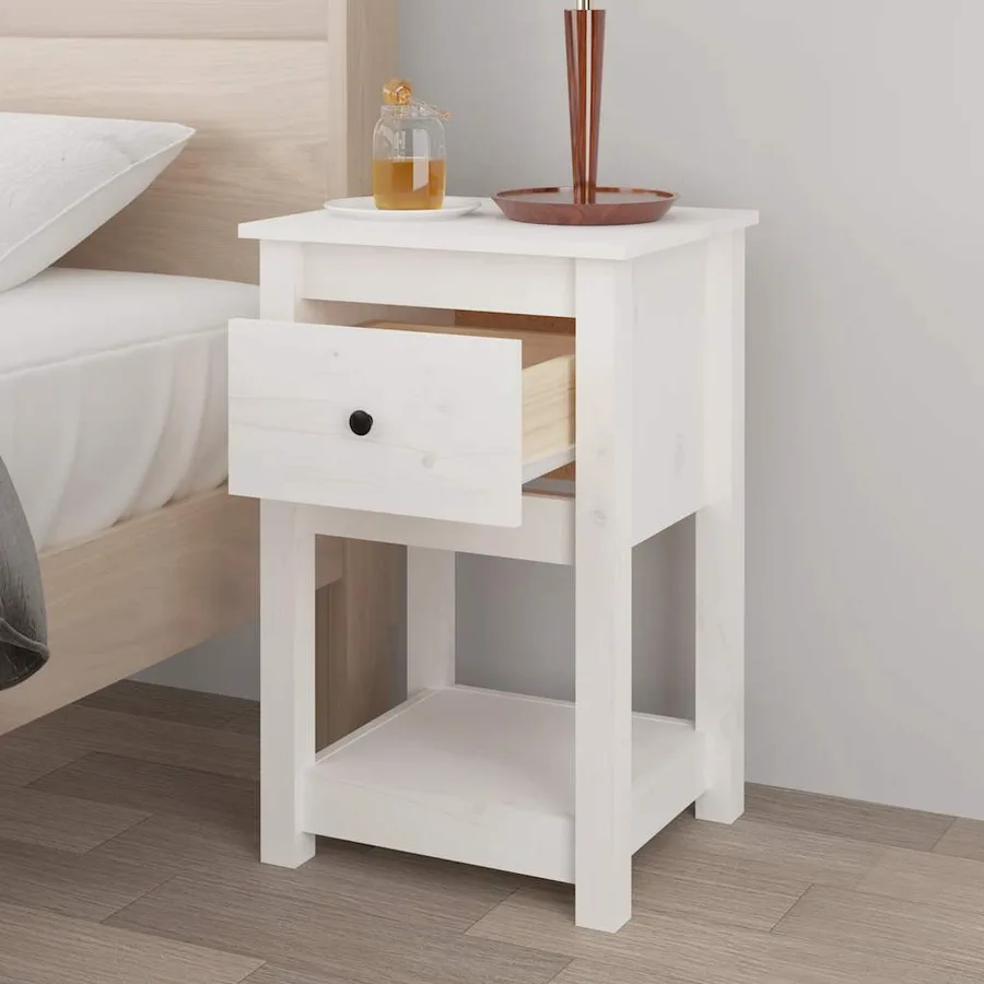 Tables de chevet 2 pcs Blanc 40x35x61,5 cm Bois de pin massif - 4