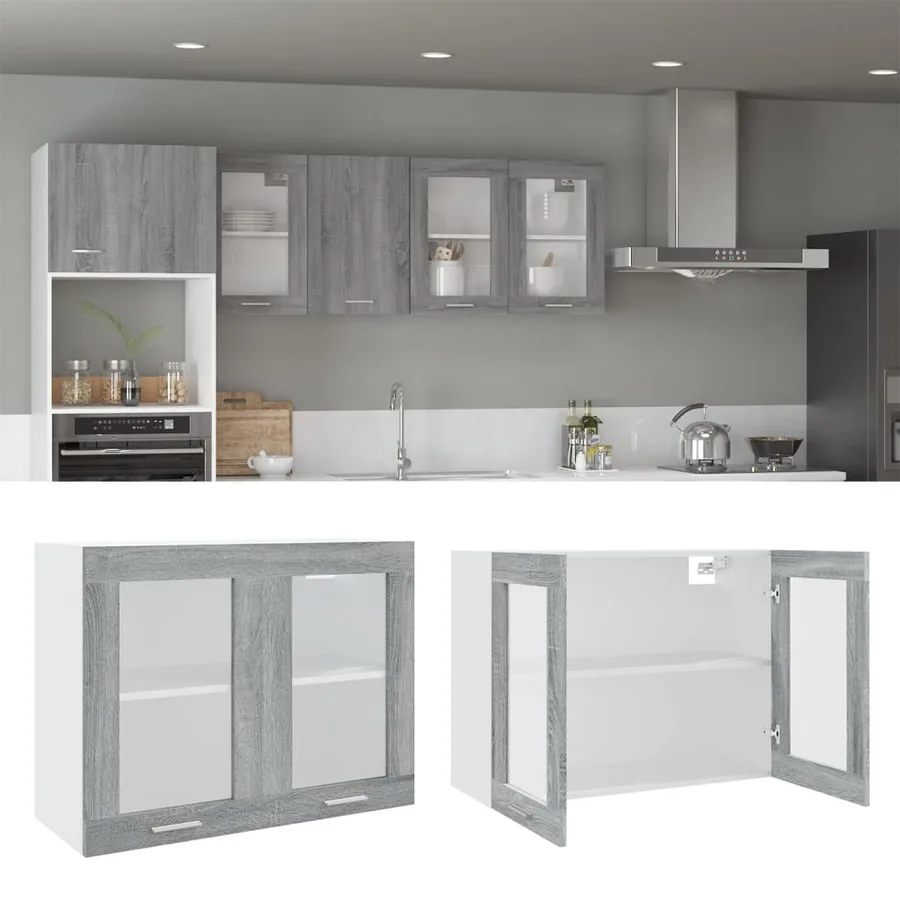 Vitrine suspendue "Lyon" Gris Sonoma 80 x 31 x 60 cm Bois d'ingénierie