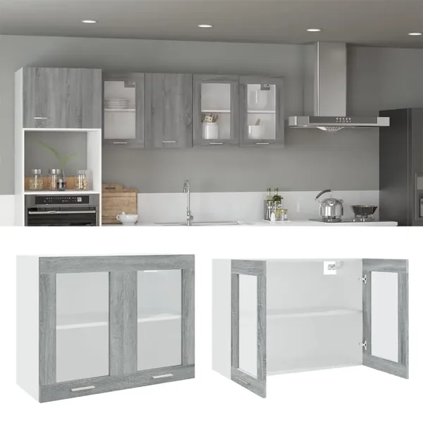 Vitrine suspendue "Lyon" Gris Sonoma 80 x 31 x 60 cm Bois d'ingénierie