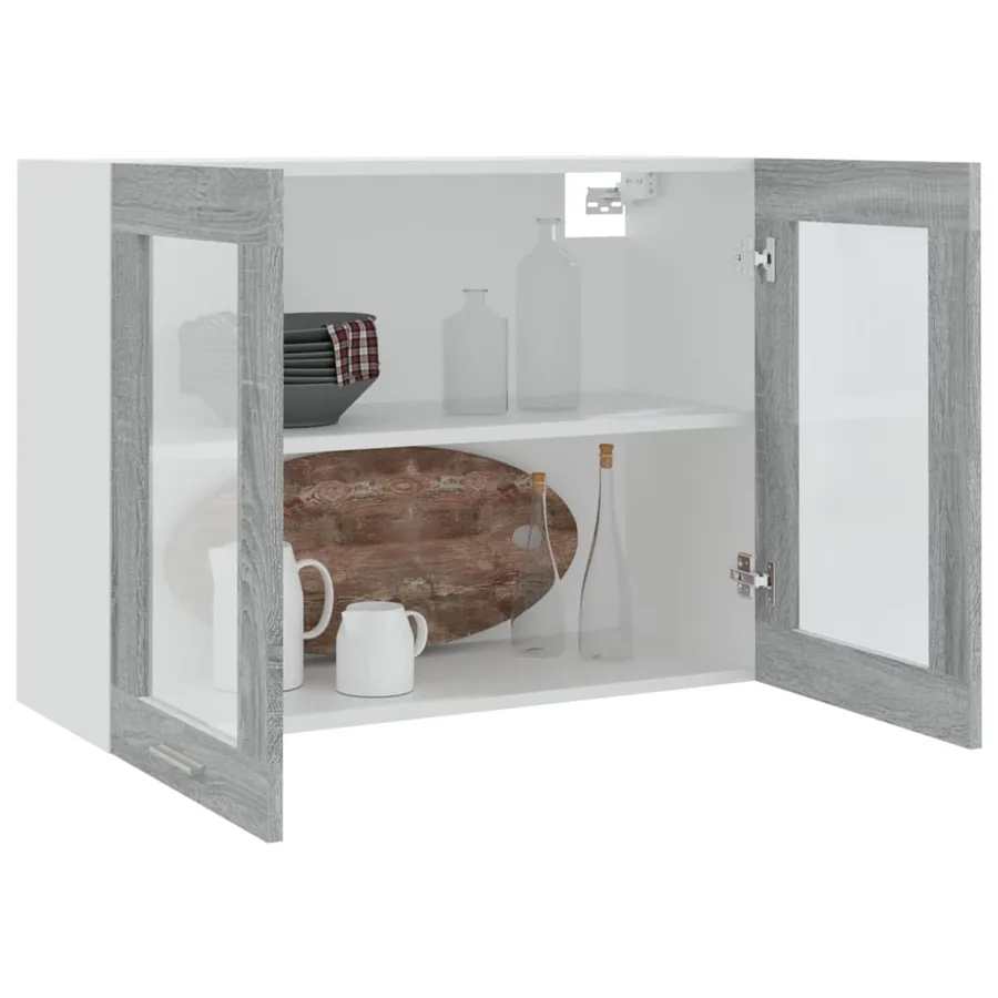 Vitrine suspendue "Lyon" Gris Sonoma 80 x 31 x 60 cm Bois d'ingénierie - 7