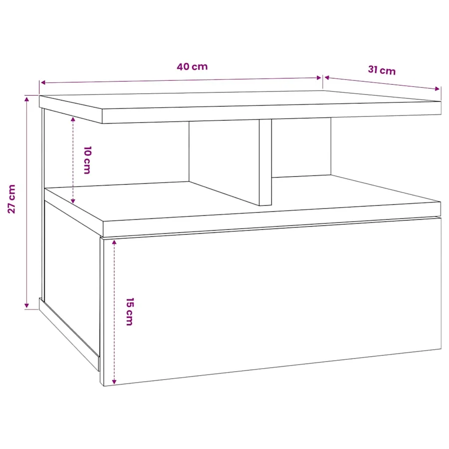 Table de chevet flottante Blanc 40x31x27 cm Bois d'ingénierie - 7