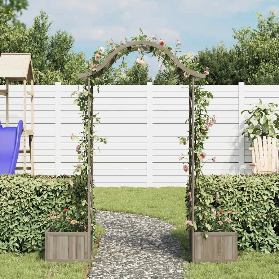 Pergola de jardin avec jardinière Gris Bois pin massif - 3