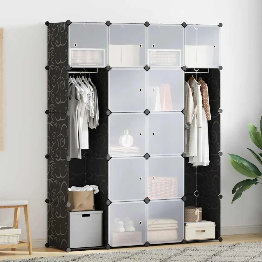 Armoire modulaire 14 compartiments Noir et blanc 37x146x180,5cm