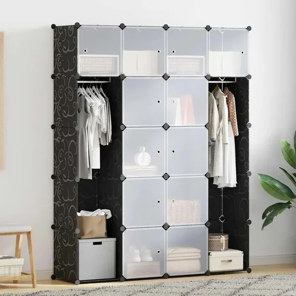 Armoire modulaire 14 compartiments Noir et blanc 37x146x180,5cm