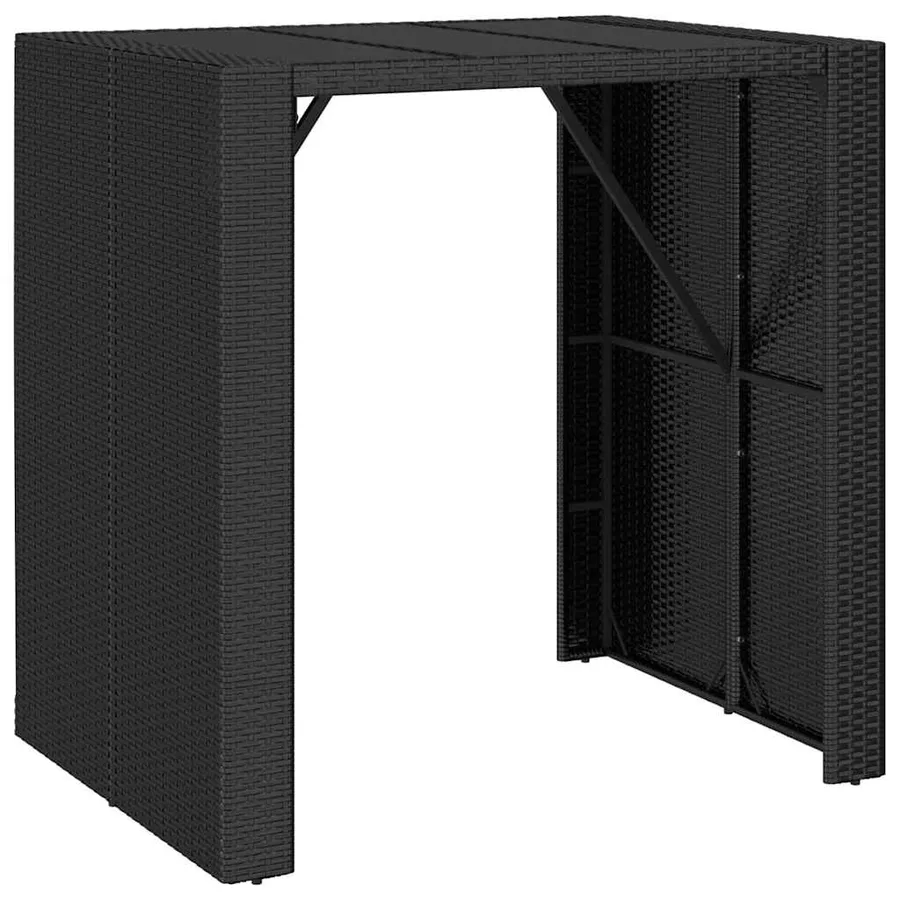 Table de bar et dessus en verre noir 105x80x110 cm poly rotin - 2