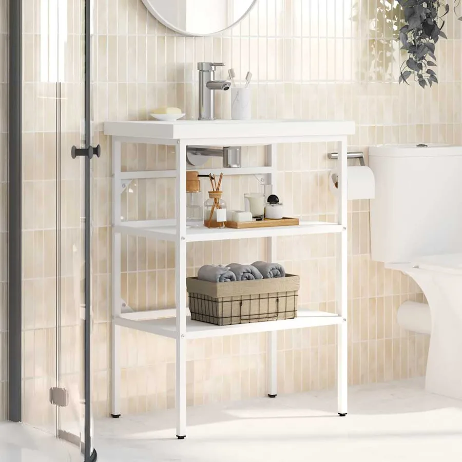 Cadre de lavabo de salle de bain Blanc 59x38x83 cm Fer - 3