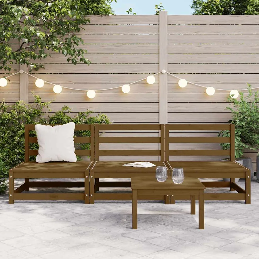Canapés centraux de jardin 3 pcs marron miel bois de pin massif - 3
