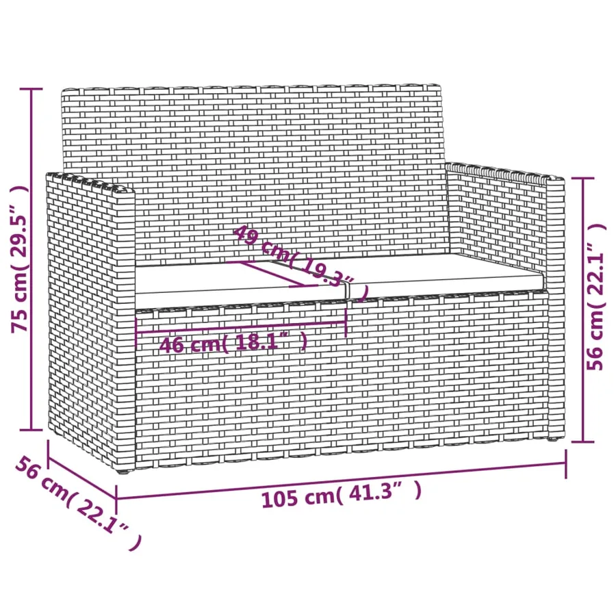 Banc de jardin avec coussins Gris 105 cm Résine tressée - 8